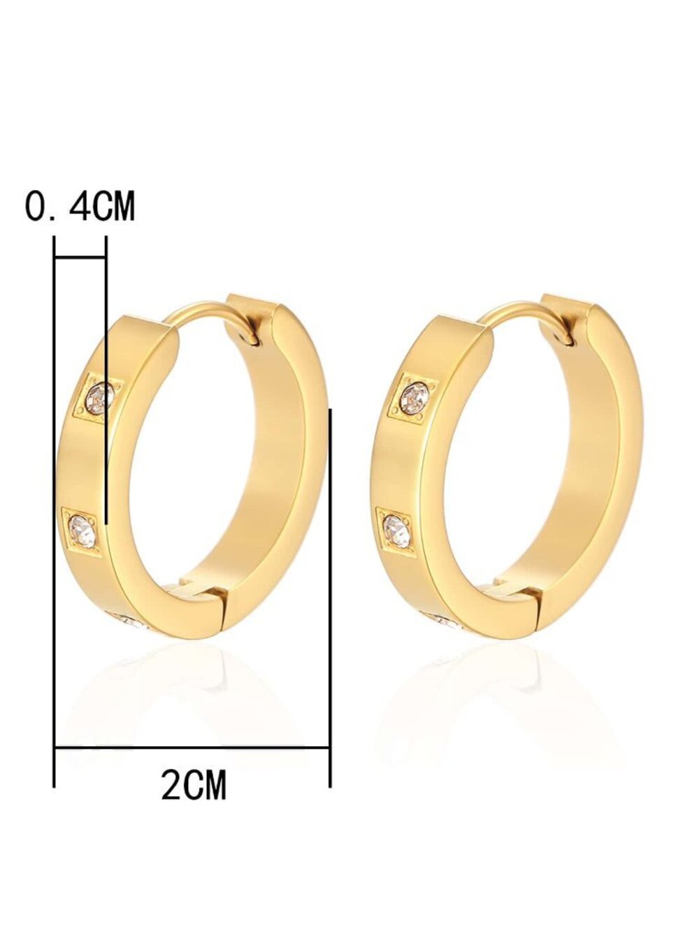 Gold Women's Exquisite Stainless Steel Cubic Zirconia Decor Hoop Earrings - Picture 3 of 8